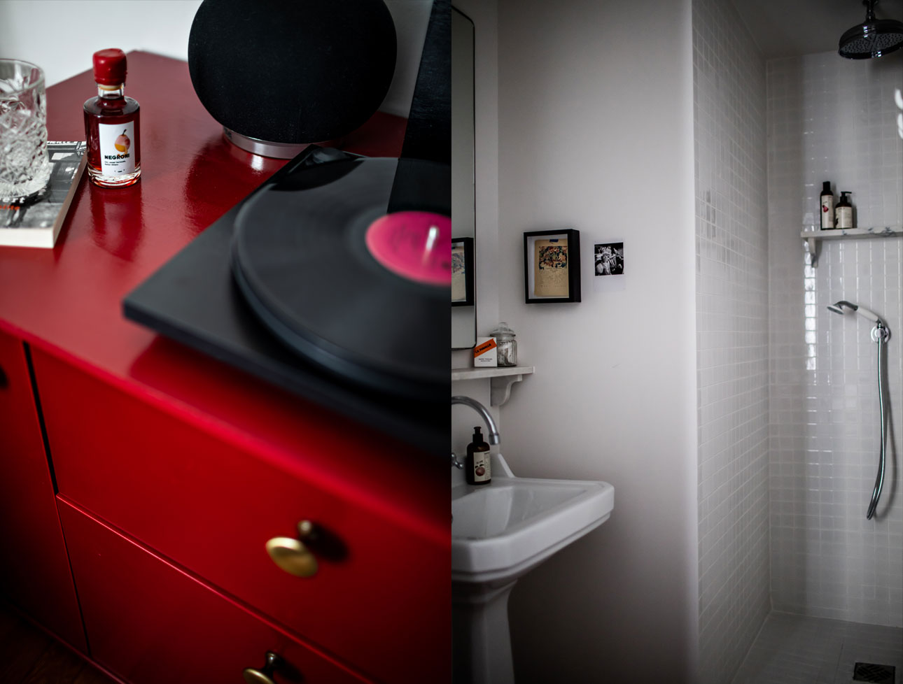 in-room-record-player-bathroom-shower-details-amenities-le-pigalle-hotel-paris-
